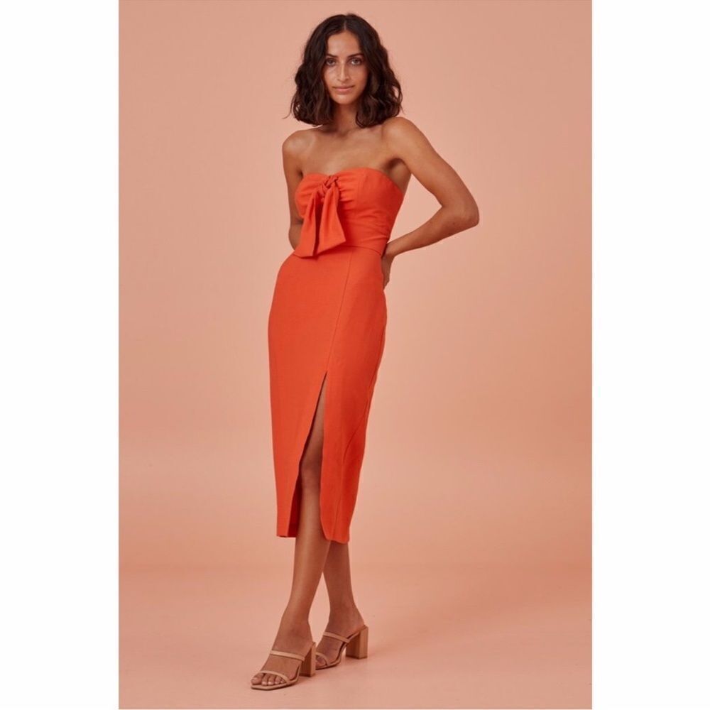 Finders Keepers Chiquita Strapless Midi Dress NEW Size XS Orange